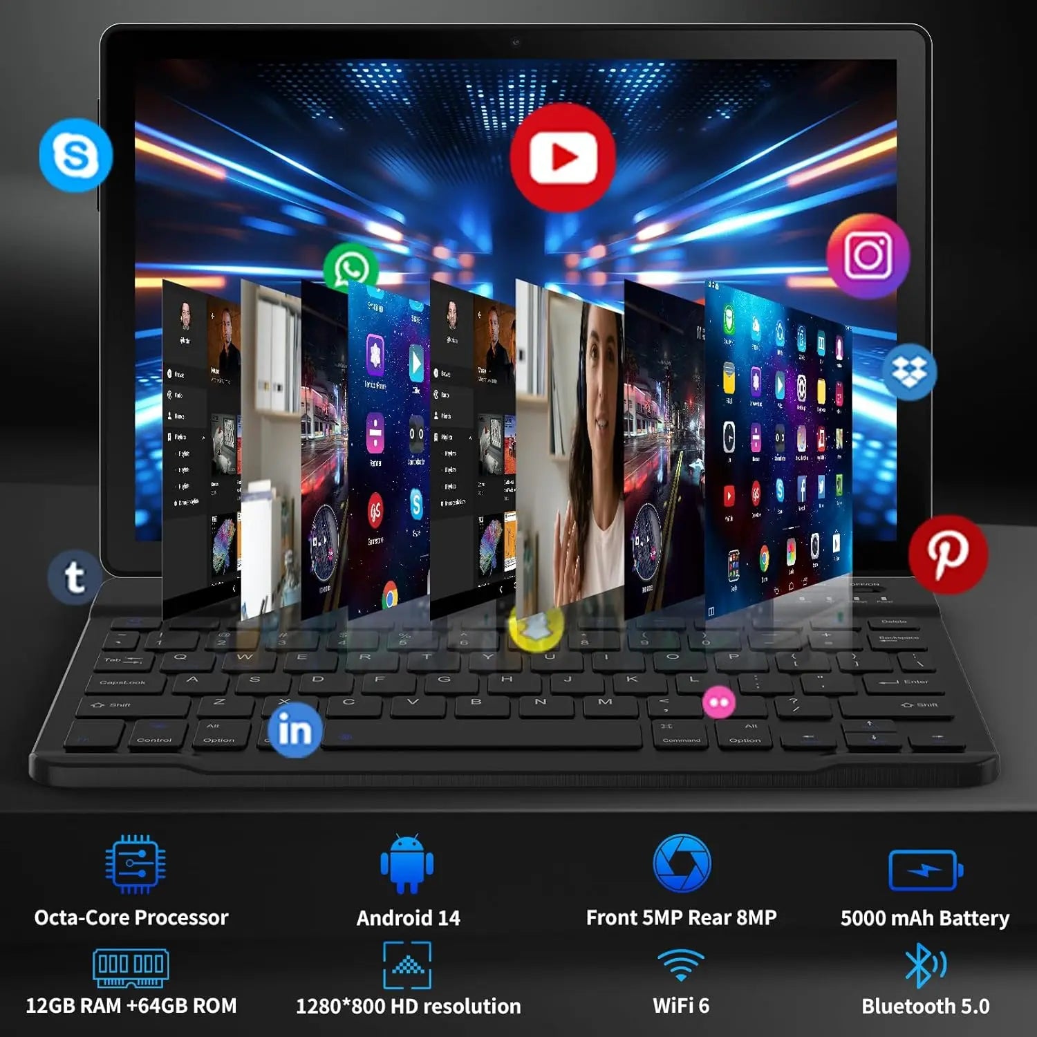 A10L 10 Inch Android Tablet 12GB RAM 64GB ROM IPS HD Touch Screen with Keyboard Case Mouse Stylus 8 in 1 Tablet Kit