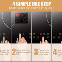 Ceramic Hob 60cm, Karinear Ceramic Glass Cooktop 4 Zones, 6000W Built-in, 220-240V, No Plug, Safety Lock, Timer, Touch Control