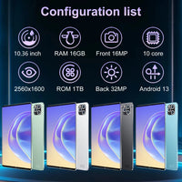 2025 New 5G Tablet Android 13.0 10.36Inch 16GB RAM 1TB ROM Tablets 16MP 32MP 12000mAh 10Core WiFi Bluetooth Network Tablet GPS