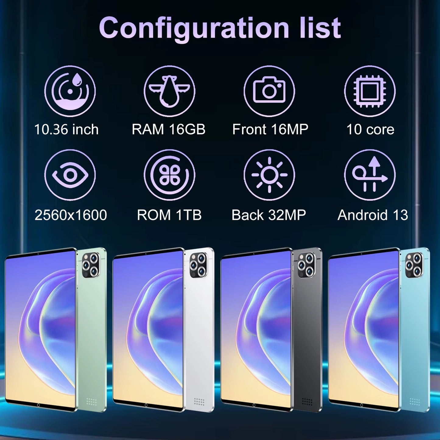 2025 New 5G Tablet Android 13.0 10.36Inch 16GB RAM 1TB ROM Tablets 16MP 32MP 12000mAh 10Core WiFi Bluetooth Network Tablet GPS