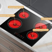 Ceramic Hob 60cm, Karinear Ceramic Glass Cooktop 4 Zones, 6000W Built-in, 220-240V, No Plug, Safety Lock, Timer, Touch Control