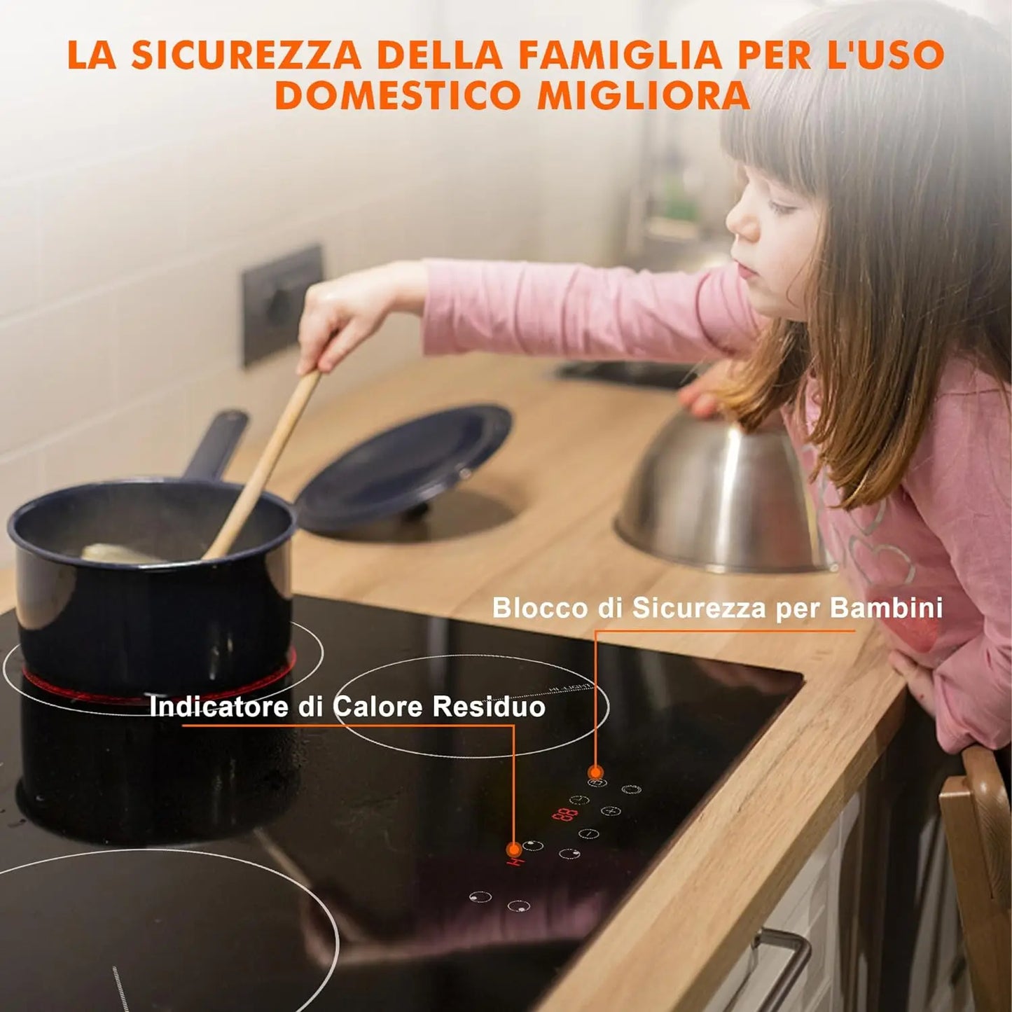 Ceramic Hob 60cm, Karinear Ceramic Glass Cooktop 4 Zones, 6000W Built-in, 220-240V, No Plug, Safety Lock, Timer, Touch Control