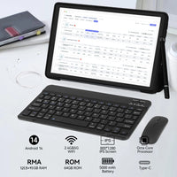 A10L 10Inch Tablet Android 14 12GB RAM 64GB ROM 1TB Expand WiFi6 Face Unlock HD IPS Screen Keyboard Mouse Stylus For PC Pad Gift