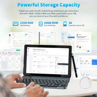 A10L 10Inch Tablet Android 14 12GB RAM 64GB ROM 1TB Expand WiFi6 Face Unlock HD IPS Screen Keyboard Mouse Stylus For PC Pad Gift