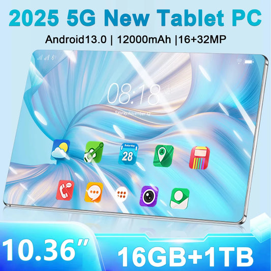 2025 New 5G Tablet Android 13.0 10.36Inch 16GB RAM 1TB ROM Tablets 16MP 32MP 12000mAh 10Core WiFi Bluetooth Network Tablet GPS