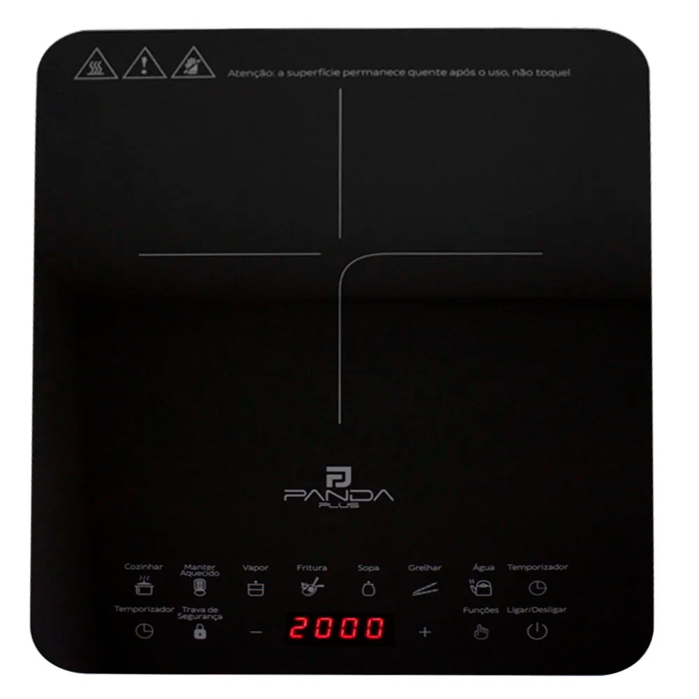 Cooktop Induction 1 Mouth Portable PandaPlus 2000W 220V Touch 8 Levels Power Temperature Safety Lock Glass Timer