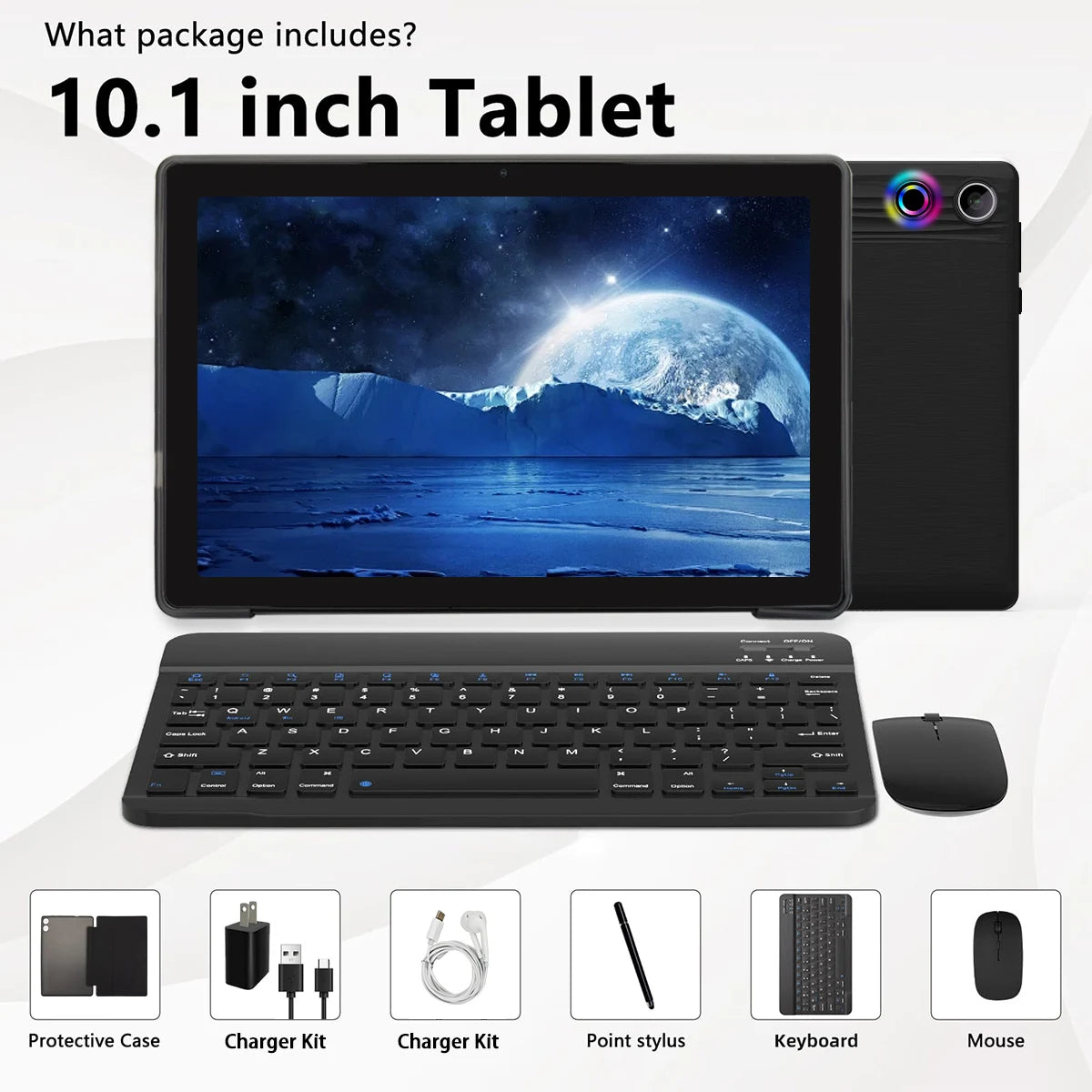 A10L 10Inch Tablet Android 14 12GB RAM 64GB ROM 1TB Expand WiFi6 Face Unlock HD IPS Screen Keyboard Mouse Stylus For PC Pad Gift