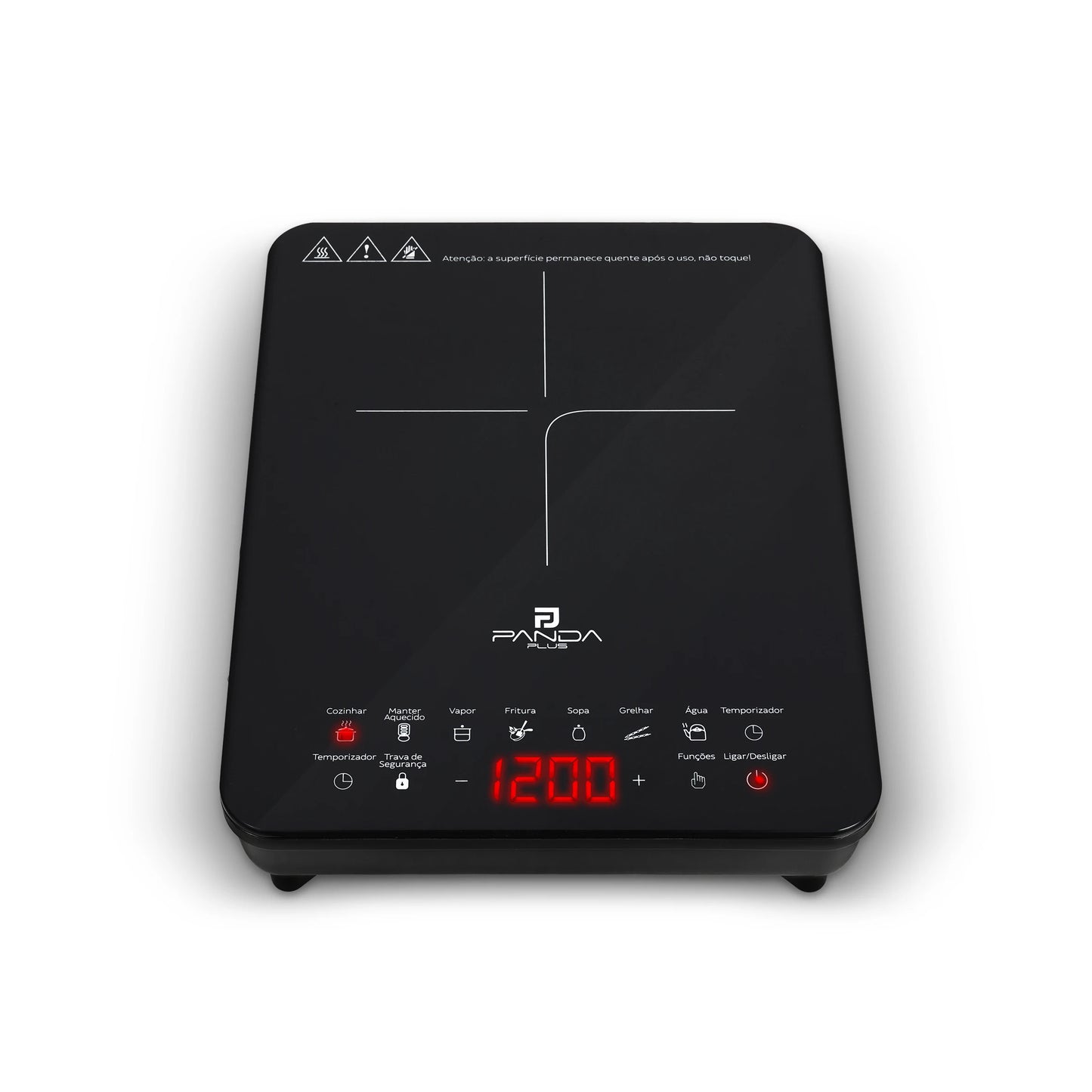 Cooktop Induction 1 Mouth Portable PandaPlus 2000W 220V Touch 8 Levels Power Temperature Safety Lock Glass Timer