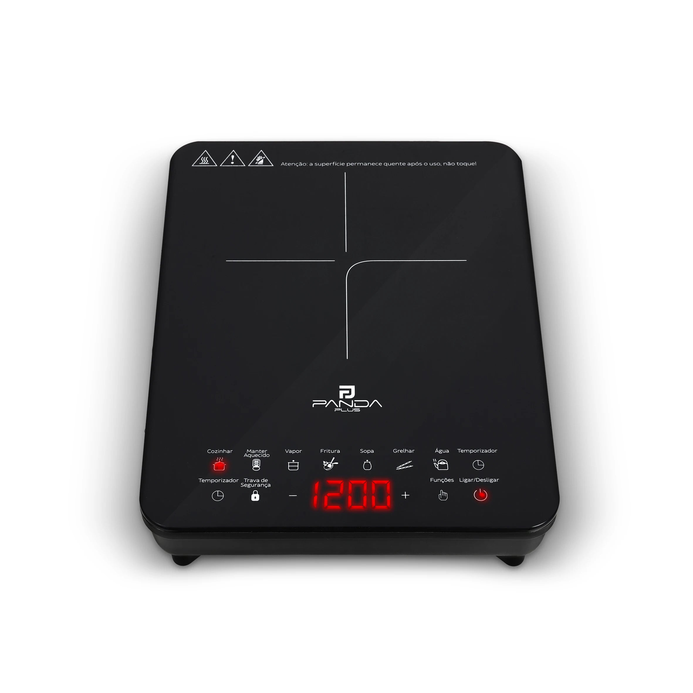 Cooktop Induction 1 Mouth Portable PandaPlus 2000W 220V Touch 8 Levels Power Temperature Safety Lock Glass Timer