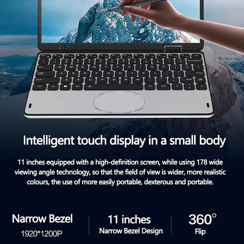 11inch Yoga Laptop With Touch Screen Rotating 360 Degree 2 In1 Intel N100 Quad Core DDR4 16B RAM 1TB SSD Business Cheap Laptops