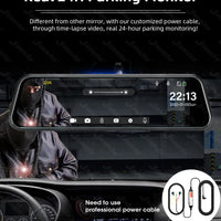 Jansite 10-inch 2.5K+1080P Car DVR Touch Screen Video Recorder Dual Lens Rear view Mirror Dash Cam Rear Camera Voice Control