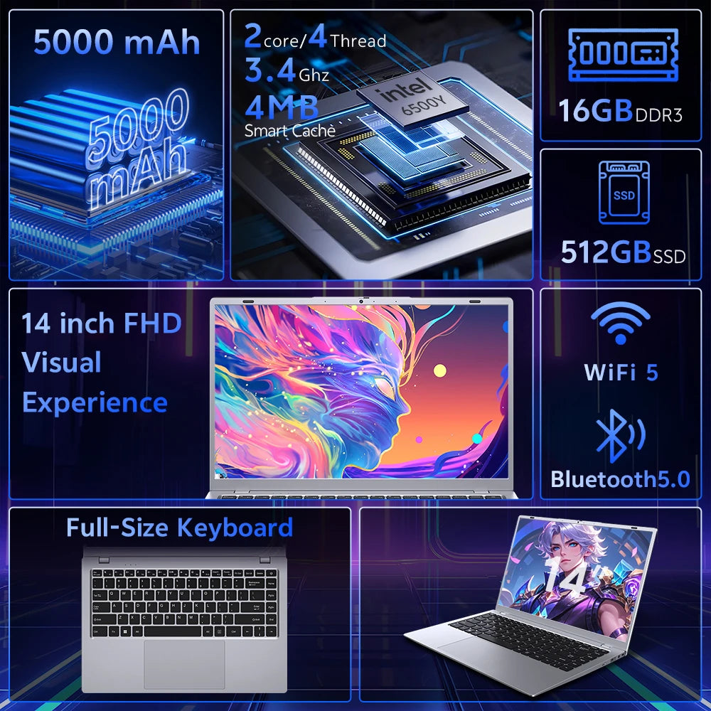 15.6" Laptop Computer Ordinateur 16GB+512GB Intel Pentium Gold 6500Y US Warehouse  Wholesale Laptop Portable Laptops Brand New