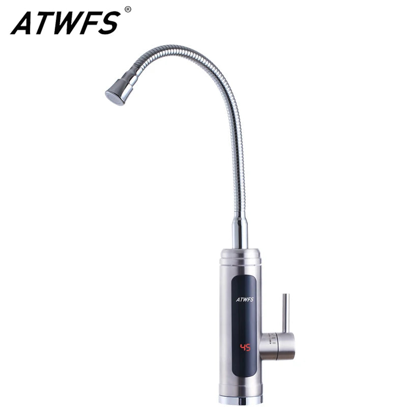ATWFS Instant Water Heater Faucet Tankless Heaters Kitchen Hot Water Tap Bathroom Heating Electric 220v Stainless Steel Shell