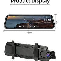 Jansite 10-inch 2.5K+1080P Car DVR Touch Screen Video Recorder Dual Lens Rear view Mirror Dash Cam Rear Camera Voice Control