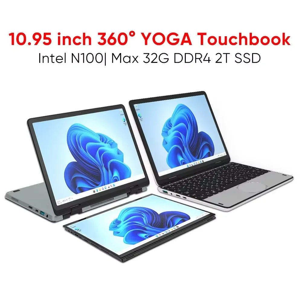 2025 Newest 360 Degree IPS Touch Screen 11inch Intel N100 Quad Core DDR4 16B RAM 1TB SSD Touch Notebook YOGA Business Laptops