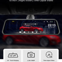 Jansite 10-inch 2.5K+1080P Car DVR Touch Screen Video Recorder Dual Lens Rear view Mirror Dash Cam Rear Camera Voice Control