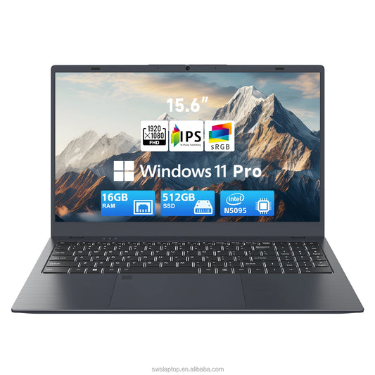 15.6" Laptop Computer 16GB RAM 512GB SSD Intel Celeron N5095 FHD IPS Display Fingerprint Wi-Fi 5 Windows 11 Laptop Business