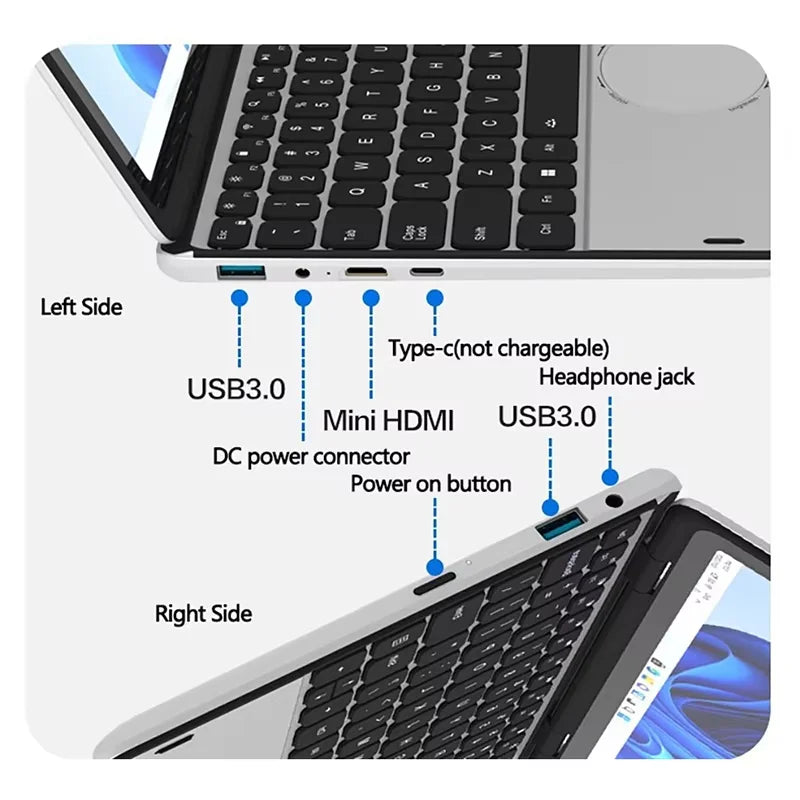 New Design 11inch 360 Degrees Rotatable IPS Touch Screen Laptop Touch PC Intel N100 Quad Core DDR4 16B RAM 1TB SSD Yoga Laptops