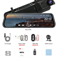 Jansite 10-inch 2.5K+1080P Car DVR Touch Screen Video Recorder Dual Lens Rear view Mirror Dash Cam Rear Camera Voice Control