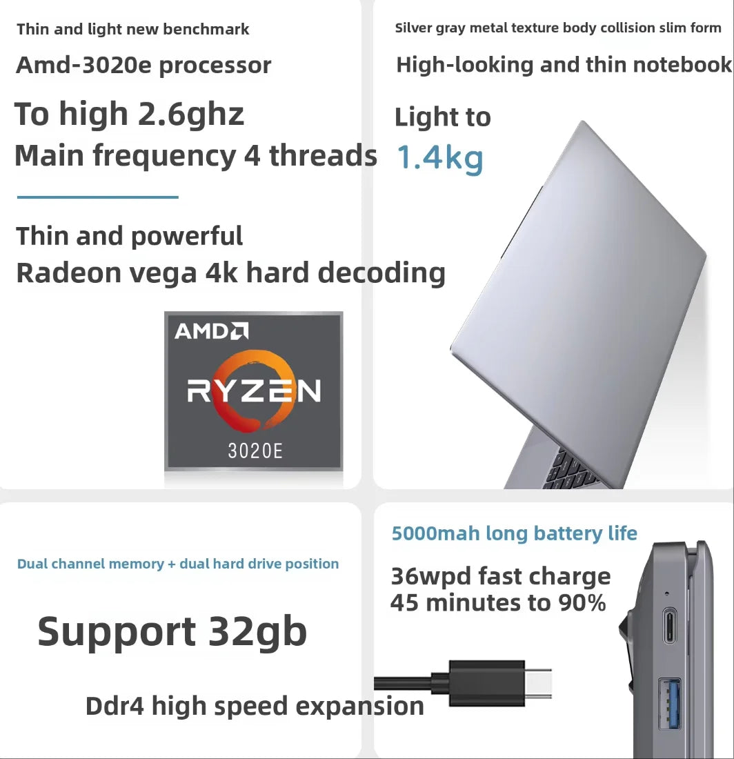 High Configuration 14inch Win 11 10 Laptops N4000 8GB RAM 256G 512G ROM Notbook Pc Portable Laptop Computer Entertainment Laptop