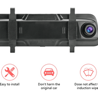 Jansite 10-inch 2.5K+1080P Car DVR Touch Screen Video Recorder Dual Lens Rear view Mirror Dash Cam Rear Camera Voice Control