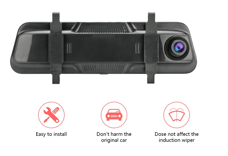 Jansite 10-inch 2.5K+1080P Car DVR Touch Screen Video Recorder Dual Lens Rear view Mirror Dash Cam Rear Camera Voice Control