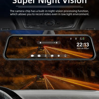 Jansite 10-inch 2.5K+1080P Car DVR Touch Screen Video Recorder Dual Lens Rear view Mirror Dash Cam Rear Camera Voice Control