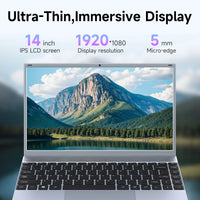 14" Laptop Computer 8GB RAM 256GB SSD Intel J3710 FHD IPS Display Fingerprint Wi-Fi 5 Windows 11 Laptop Business