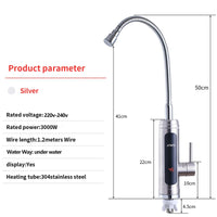 ATWFS Instant Water Heater Faucet Tankless Heaters Kitchen Hot Water Tap Bathroom Heating Electric 220v Stainless Steel Shell