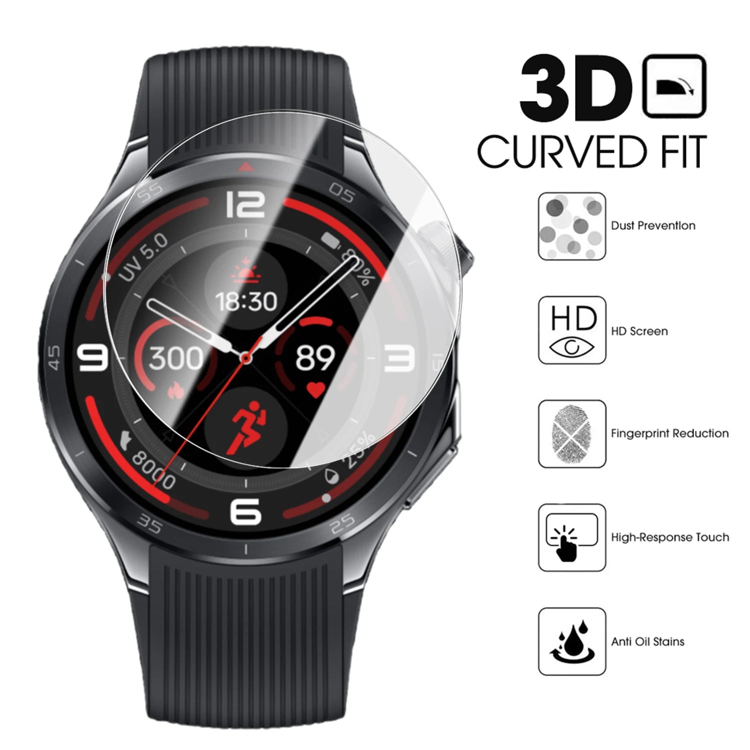 Tempered Glass Watch Screen Protector for OnePlus Watch 3 Hardness Protective Cover with Auto Alignment Tool Anti-Scratch Film