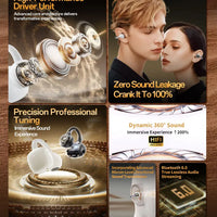 Ear Clip Earbuds 6th Gen Bluetooth 6.0 Headphones Surround Sound Earphone Touch Control Wireless Headset Noise Reduction HD Call