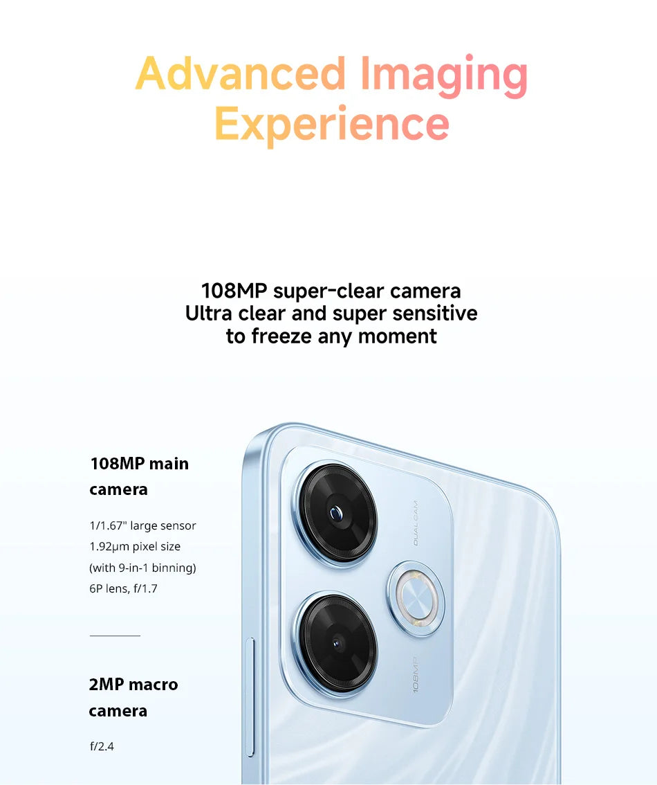 Global Version Xiaomi Redmi 13X Smartphone MTK Helio G91 Ultra 108MP super clear camera 6.79" FHD+ display 33W fast charging