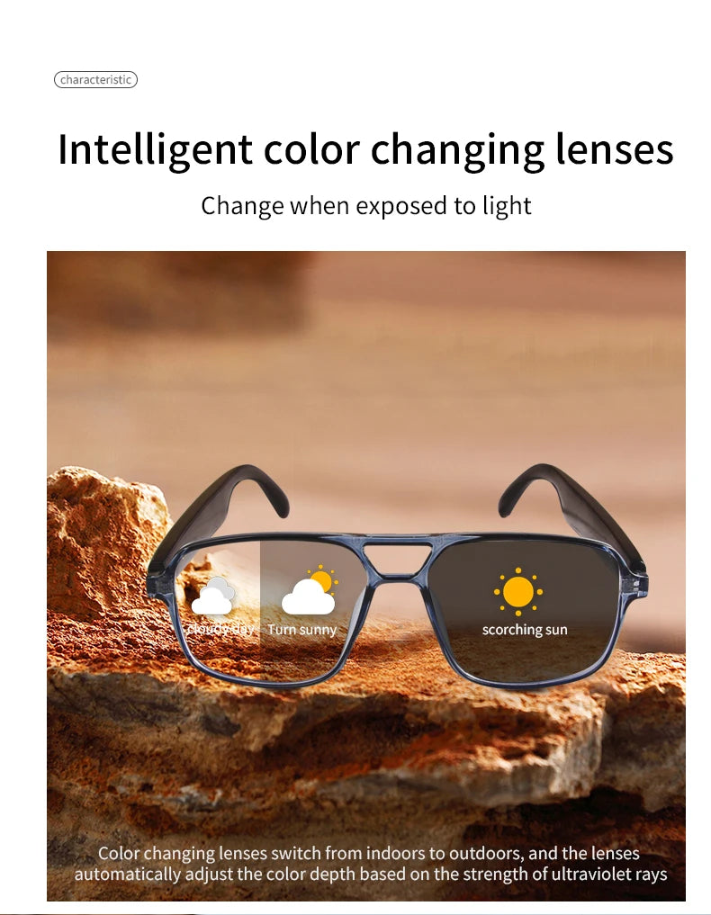 Koipsse Smart glasses double beam frame high value photochromic lens sunglasses suitable for men and women outdoor holiday gifts