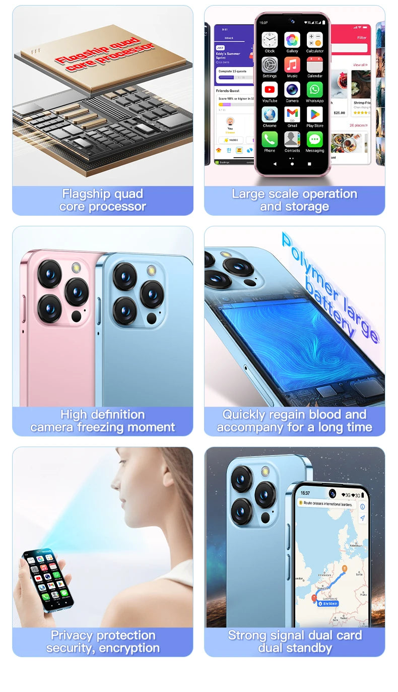 SERVO 19E 3G WCDMA Mini Smart Phone 3.88"Display 2 SIM Android 10.0 16GB ROM Face Recognition GPS Android Smart Cellphone TYPE-C