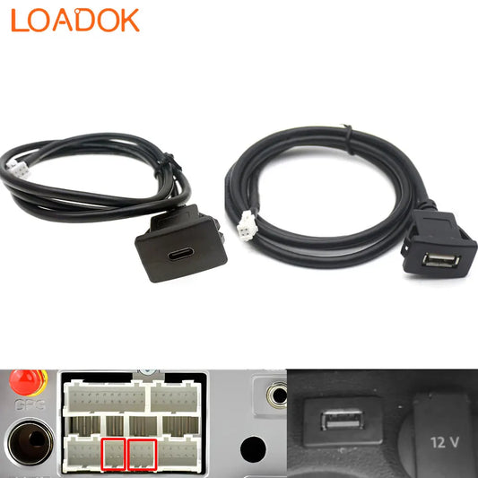 Car Radio Android Multimedia Player 4 6 Pin to USB Type-C Port Female Dashboard Flush Panel Cable Adapter Transfer Data Charge