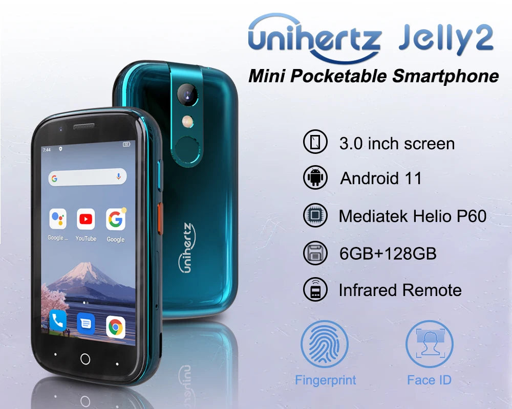 Unihertz Jelly 2 Mini Smartphone 6GB 128GB Android 11 Helio P60 Octa Core Unlocked NFC Cellphone 16MP Infrared Phone