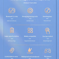 Bluetooth 5.2 Business Wireless Headphone Ear-Hook Mini HIFI Bass Noise Cancelling Earphone With Mic Sport Game Headset