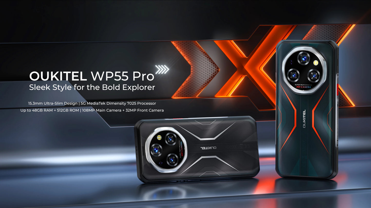 Oukitel WP55 Pro 5G Rugged Smartphone 16GB+512GB 33W Android15 Mobile Phone 11000mAh 6.58" FHD+ 108MP Camera oukitel Cell Phone