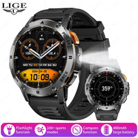 LIGE Outdoor Military Smart Watch Men 1.53" AMOLED Screen GPS trackr Waterproof Bluetooth Call Sports Braceletes For Android IOS