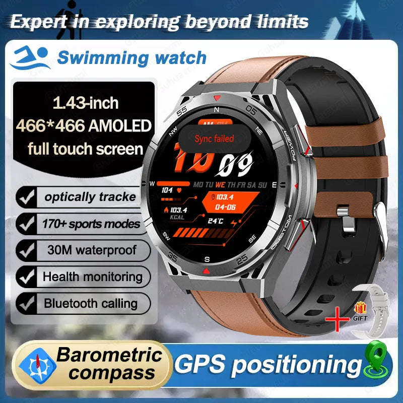 Swim Smartwatch Outdoor GPS Watch Sports Fitness Tracker Health Military Waterproof Watch BT5.3 Call Smart Watch for Android iOS