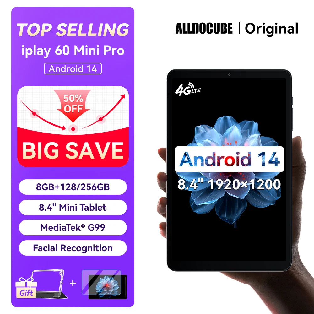 Alldocube iPlay 60 Mini Pro Tablet 8.4inch Android14 16GB(8GB+8GB) RAM 256GB ROM FHD 1920x1200 Dual SIM 4G LTE 6050mAh Battery