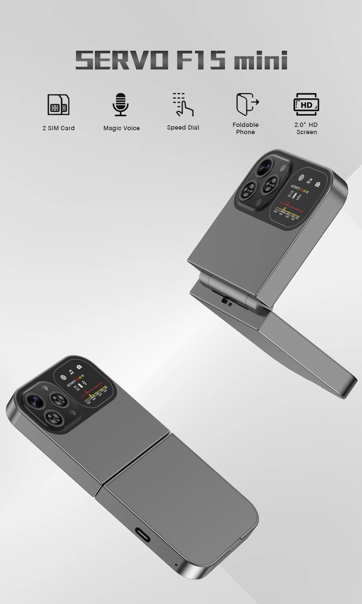 SERVO F15 Mini GSM Flip Mobile Phone 2 SIM Blacklist Magic Voice Auto Call Record Speed Dial MP4 Torch Cute Tiny Fold Cellphones