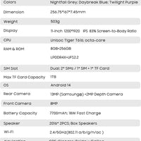 Blackview Android 14 Tab 16 Pro 11 Inch Touch Tablet 2K Screen 24GB +256GB 4G LTE+5G WiFi Gaming Tablets with Protective Shell