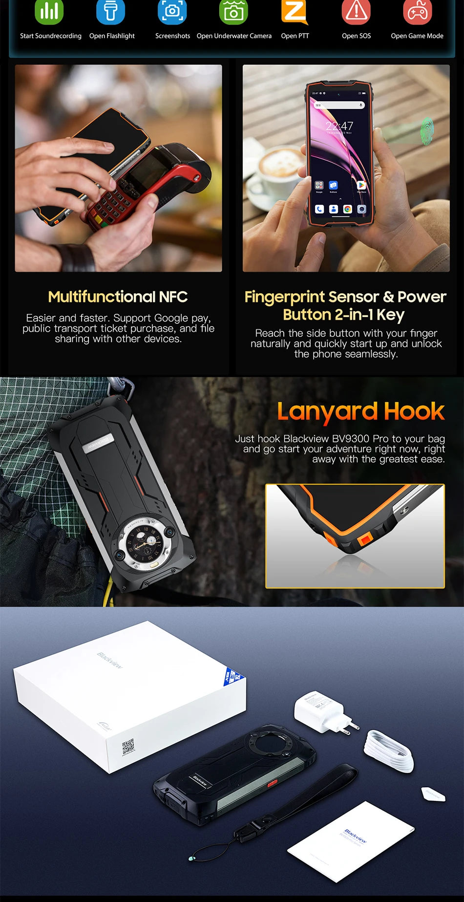 Blackview BV9300 Pro Rugged Phone 6.7'' 120Hz Display 8/12GB 256GB Smartphone With Dual Screen 15080mAh Battery 64MP Cellphone