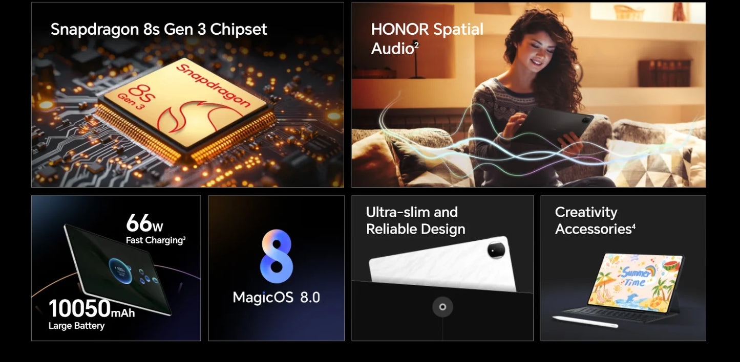 Global Version HONOR MagicPad 2 tablet android 12.3" OLED Screen  Snapdragon 8s Gen 3 CPU 13MP Rear Camera 10050mAh Battery
