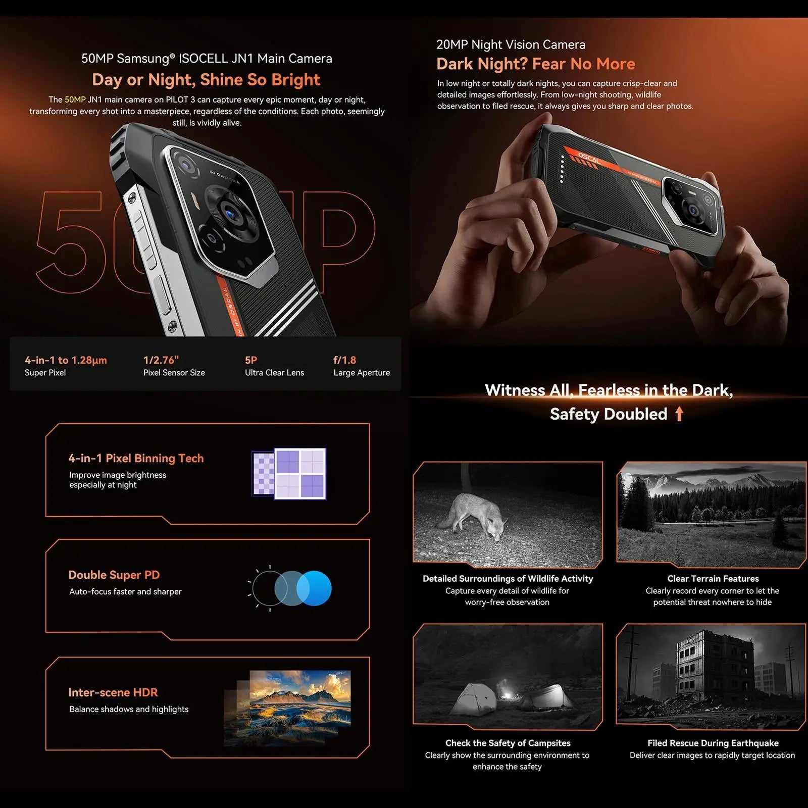 Blackview Oscal Pilot 3 5G AI Rugged Phone 12GB+256GB 6.78" 2.4K Display 7500Amh Battery Android 15 MTK 6300 5G NFC Smartphone