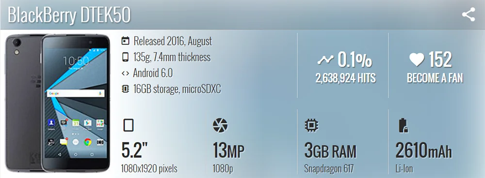 BlackBerry Neon DTEK50 DTEK 50 Mobile Cell Phone 3G 4G LTE Octa-core 13MP 5.2" 16GB ROM 3GB RAM Original Unlocked Android 6 Only