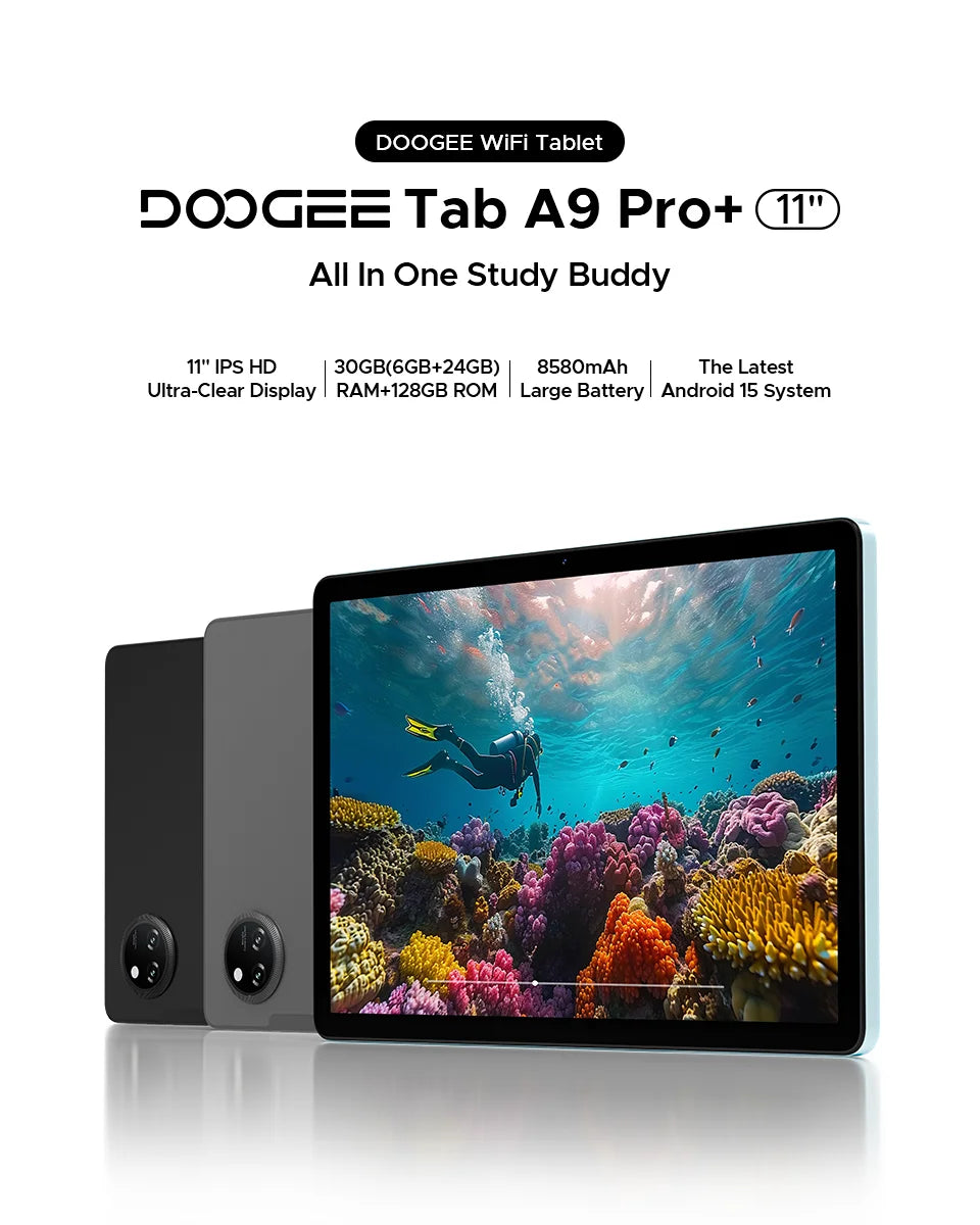 【Brand+】Doogee Tab A9 Pro+ Tablet Pc 11-Inch Android 15 30Gb Ram(6+24) 128Gb Rom 8580Mah Battery Widevine L1 Support
