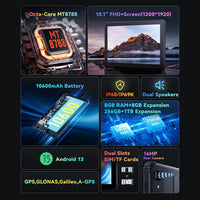 Cubot TAB KINGKONG, Rugged Tablet Android 13, IP68 Waterproof, 16GB RAM(8GB+8GB Extended), 256GB ROM, 10600mAh,10.1" FHD+ Screen