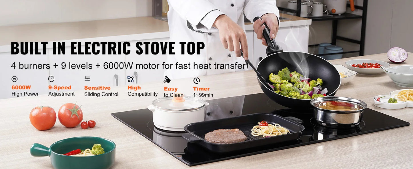 SucceBuy 2/4/5 Burners Built-in Induction Stove Top 12/24/30in Ceramic Glass Electric Cooktop For Household Commercial  Cooking